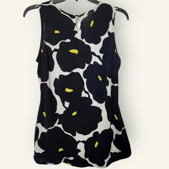 Worthington Ruched Front Black/Yellow/White Sleeveless Blouse Large - Picture 2 of 4